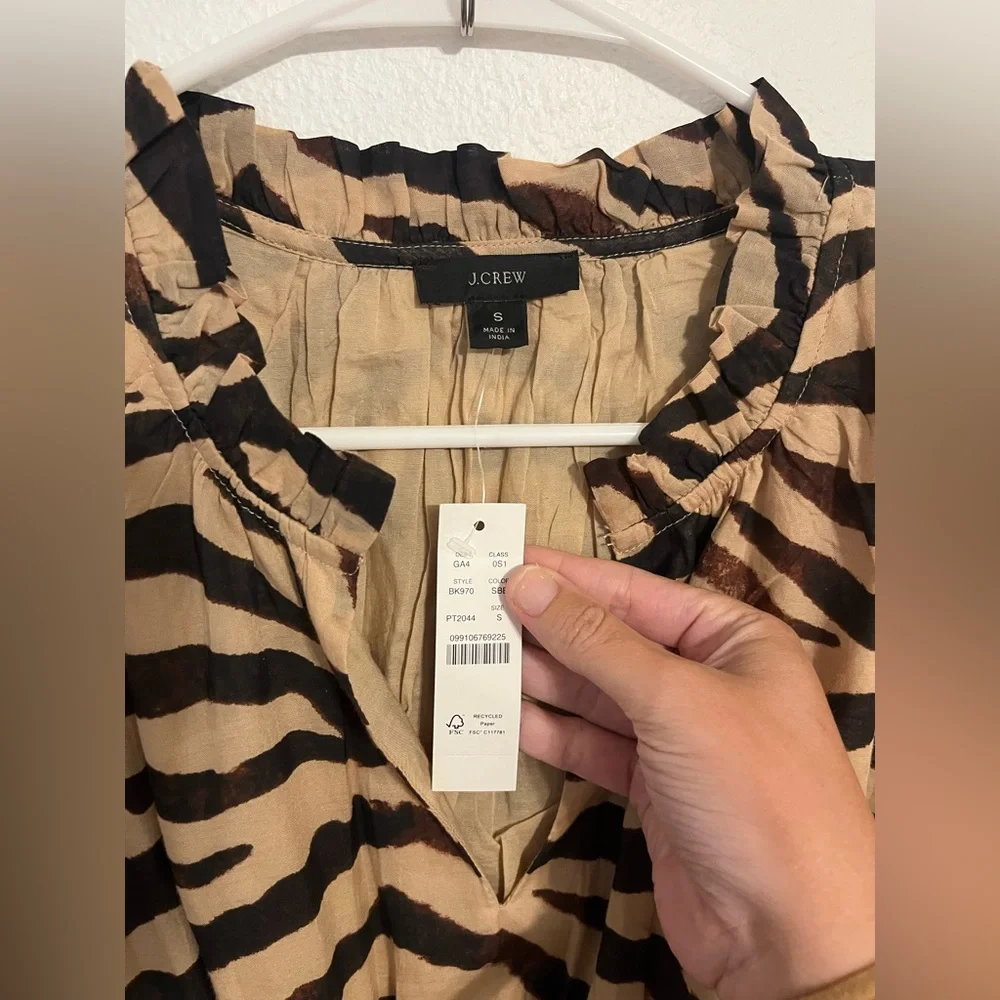 J. CREW Smocked Waist Cotton Voile Dress in Zebra Print Size Small NWT